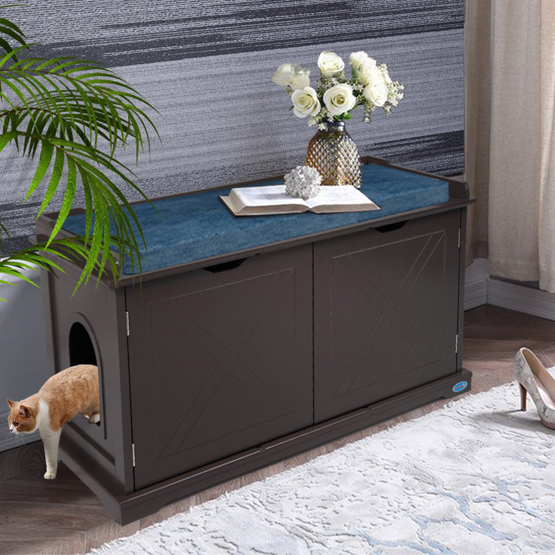 EBEYT Cat Washroom Storage Bench Wooden Litter Box Furniture Chocolate Brown Wayfair Canada